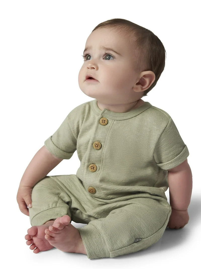 Modern Moments by Gerber Gender Neutral Short Sleeve Henley Romper, Sizes 0/3 Months - 24 Months | Walmart (US)