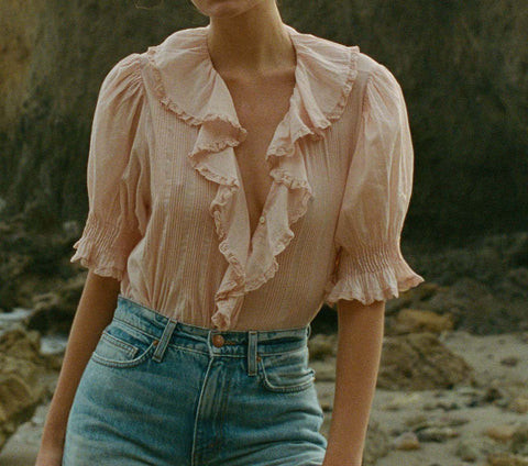 D�?EN Henri Top -- Blush - Size - Xs Button Up Feminine Victorian | DOEN