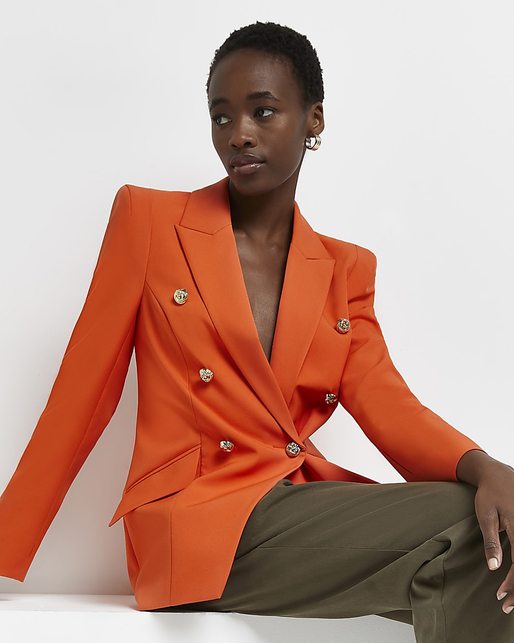 River Island Womens Orange double breasted tuxedo blazer | River Island (US)