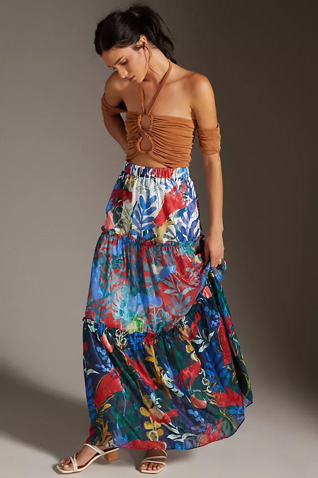 Floral Printed Tiered Maxi Skirt | Anthropologie (US)
