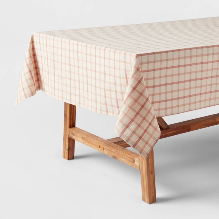 84&#34; x 60&#34; Cotton Plaid Tablecloth Beige - Threshold&#8482; | Target