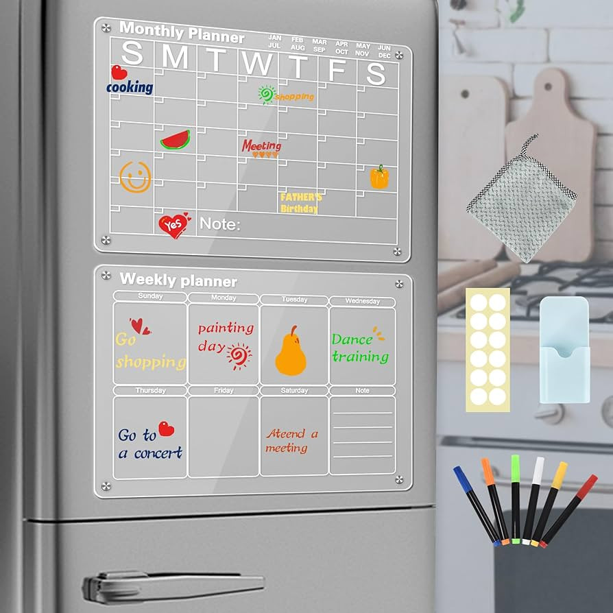 Magnetic Acrylic Calendar for Fridge Dry Erase Board Clear Acrylic Wall Calendar 2 Pack 12"X 16" ... | Amazon (US)