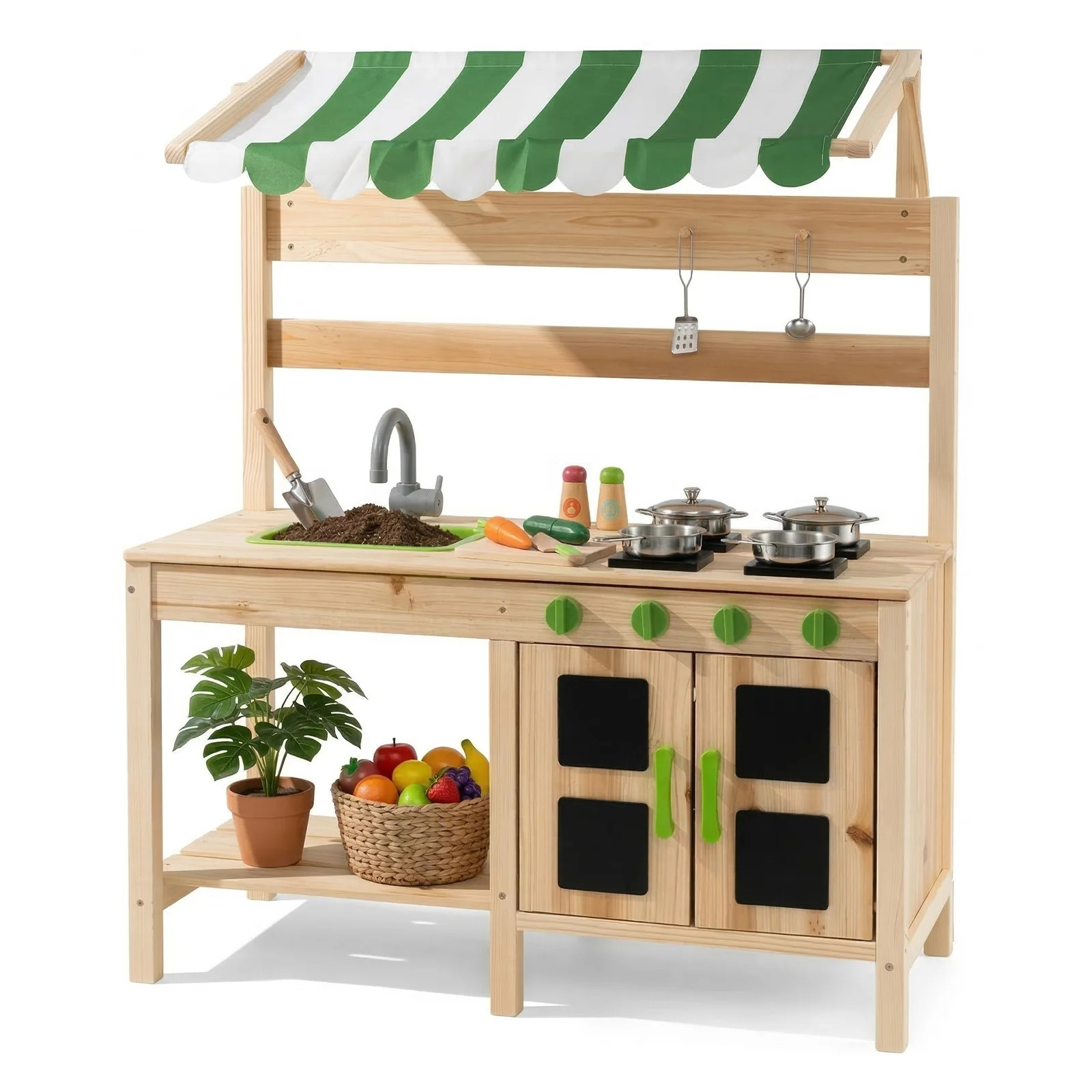 OLAKIDS Mud Kitchen, Outdoor Toys Play Kitchen with Awning Faucet Stoves Removable Sink Cooking A... | Walmart (US)