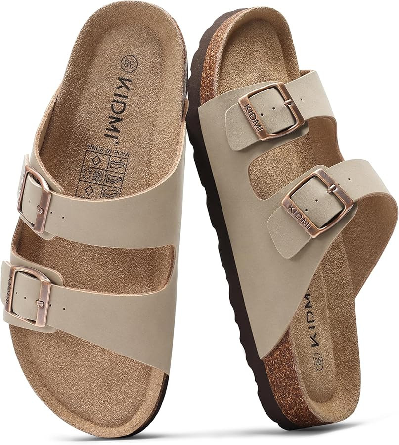 KIDMI Unisex Genuine Suede Summer Sandals Arch Support Cork Footbed Slide Sandals with Double Adj... | Amazon (US)