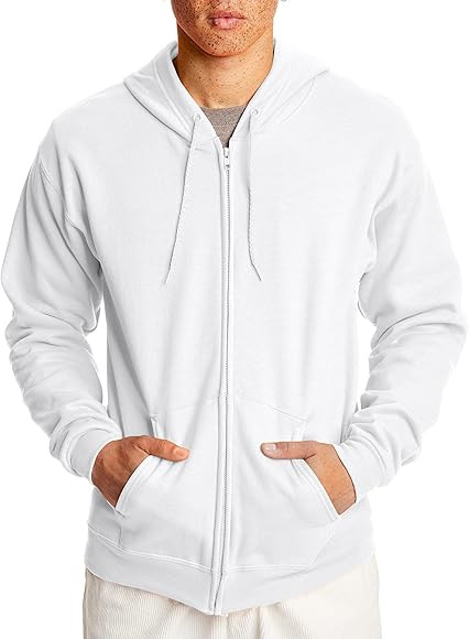 Hanes Men's Full-Zip Eco-Smart Hoodie, white, X Large at Amazon Men’s Clothing store | Amazon (US)