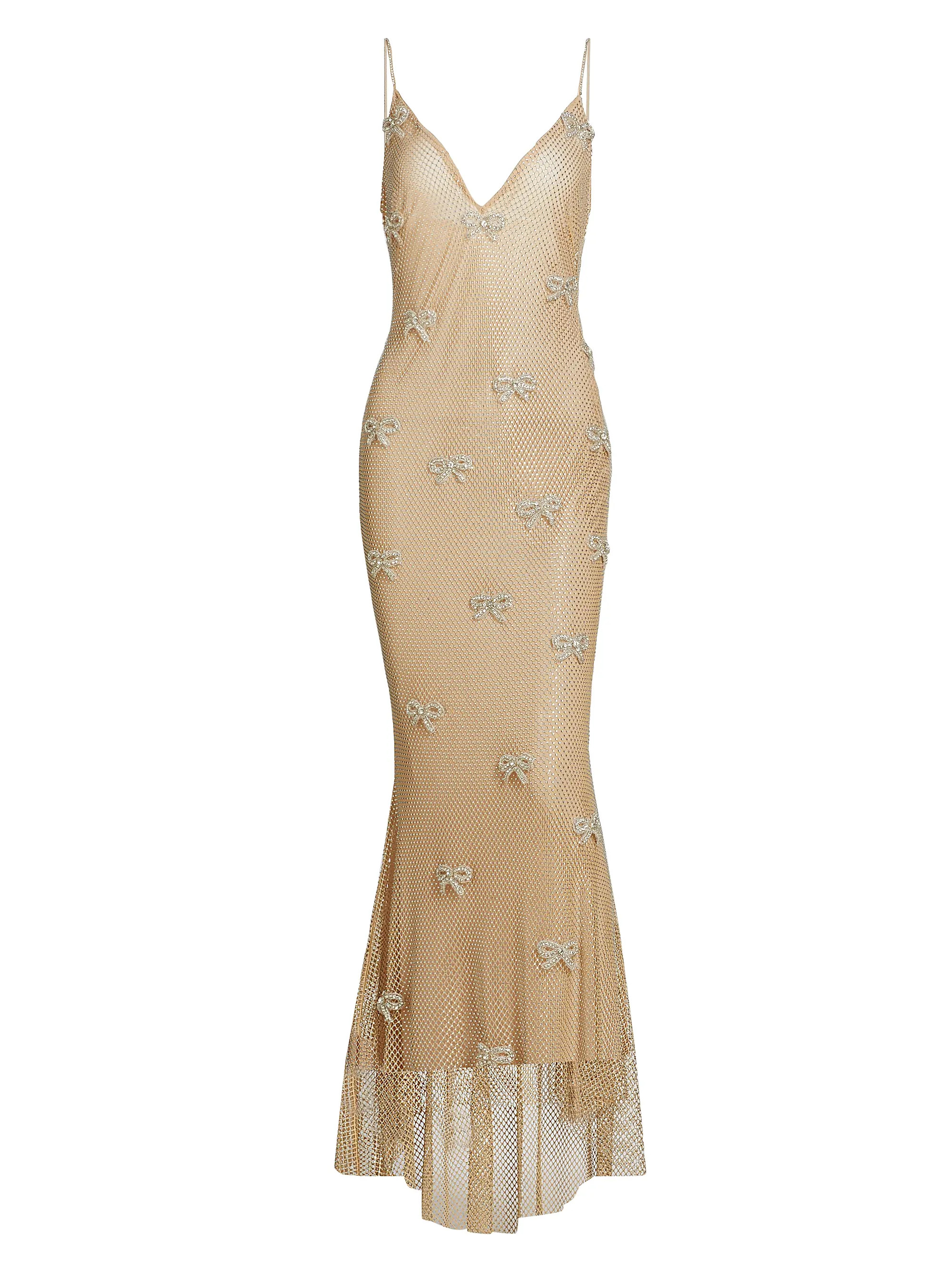 LoveShackFancyCrystal Lattice Bow Mesh Berisa Maxi Dress | Saks Fifth Avenue