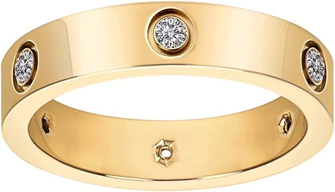 AoJun Fashion Classic 18K Gold Plated Titanium Steel Women Stacking Ring Best Gifts Couples Valen... | Amazon (US)