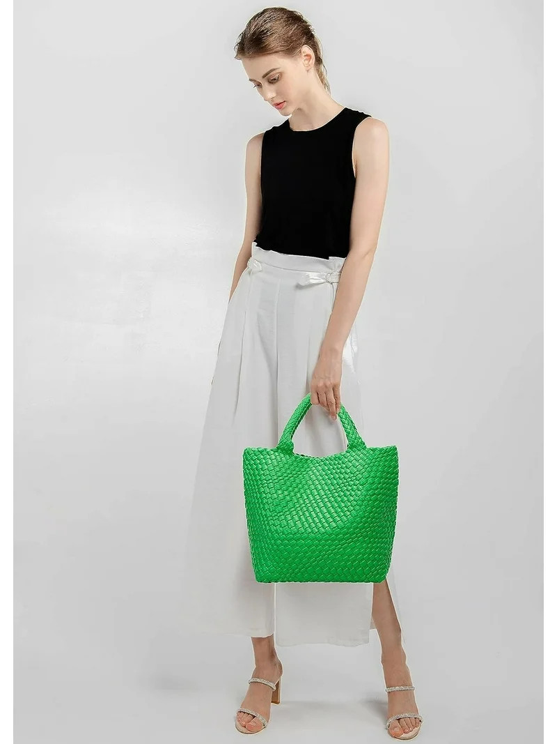 Woven Bag for Women, Vegan Leather Tote Bag Large Summer Beach Travel Handbag and Purse Retro Han... | Walmart (US)