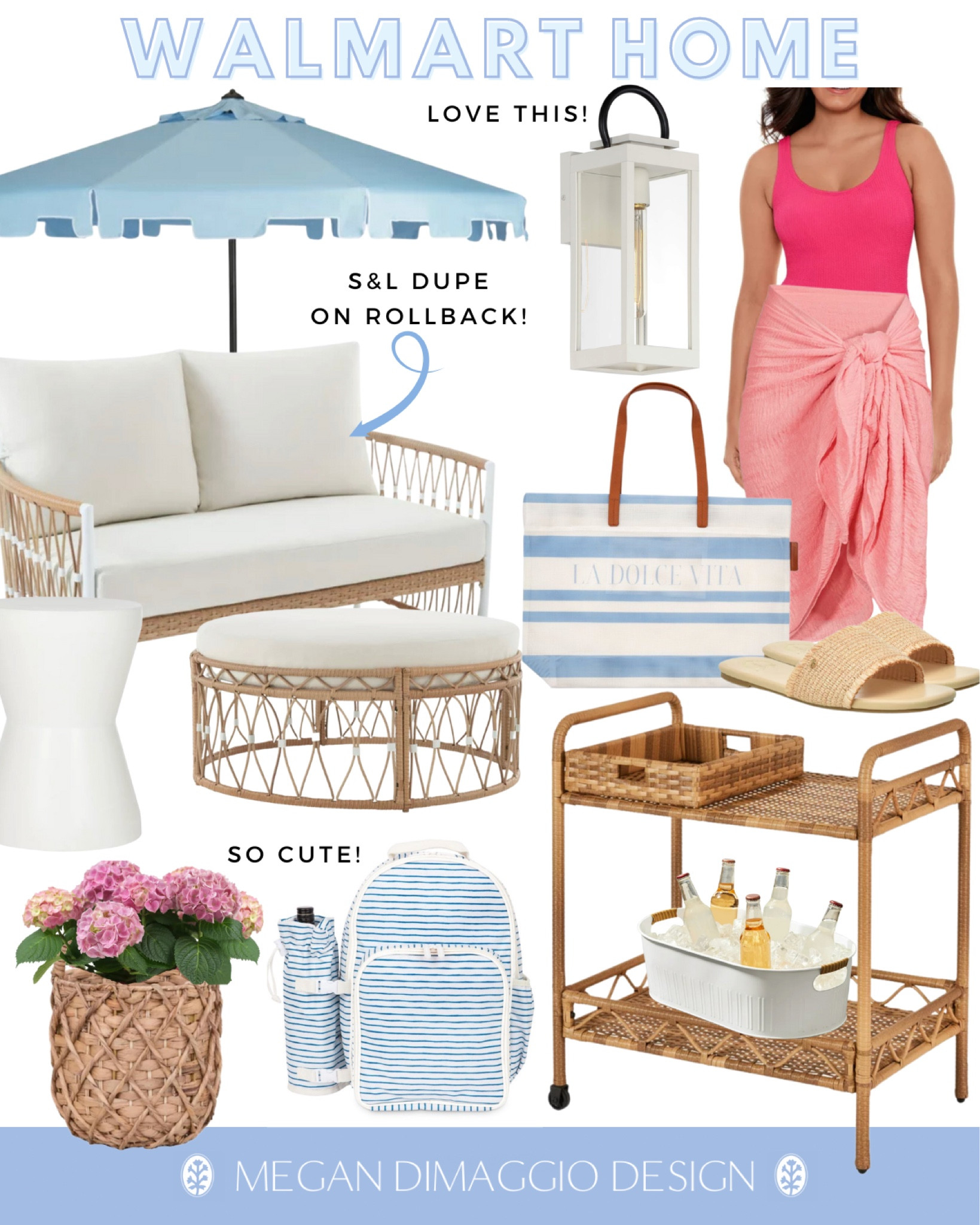 And Walmart home outdoor patio picks! 😍Love this white outdoor sconce lantern find!! And this light blue umbrella is super pretty and currently on rollback! 🙌🏻

So is this group favorite and best selling Serena & Lily dupe salt creek outdoor set!! Both the sofa and ottoman AND the 2 lounge chairs are currently on sale! ☀️💃🏼

And I love this outdoor bar cart!! Plus it’s super afforable! And this women’s pink one piece swimsuit is highly rated and super cute paired with this Pareo! More outdoor picks linked! ☀️

#LTKsalealert #LTKSeasonal #LTKhome