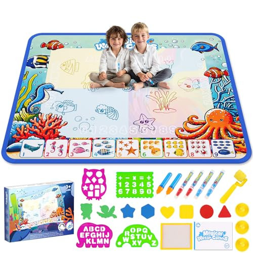 Water Doodle Mat,Kids Painting Mat, Toddlers Drawing Writing Toys,Reusable Coloring Mat, Birthday Christmas Gifts for 3 4 5 6 7 8 Years Old Boys Girls, 40 x 32 Inches | Amazon (US)