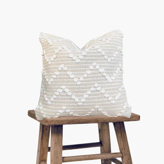 Boho Beige White Woven Throw Pillow Cover 18  Natural | Etsy Australia | Etsy (AU)