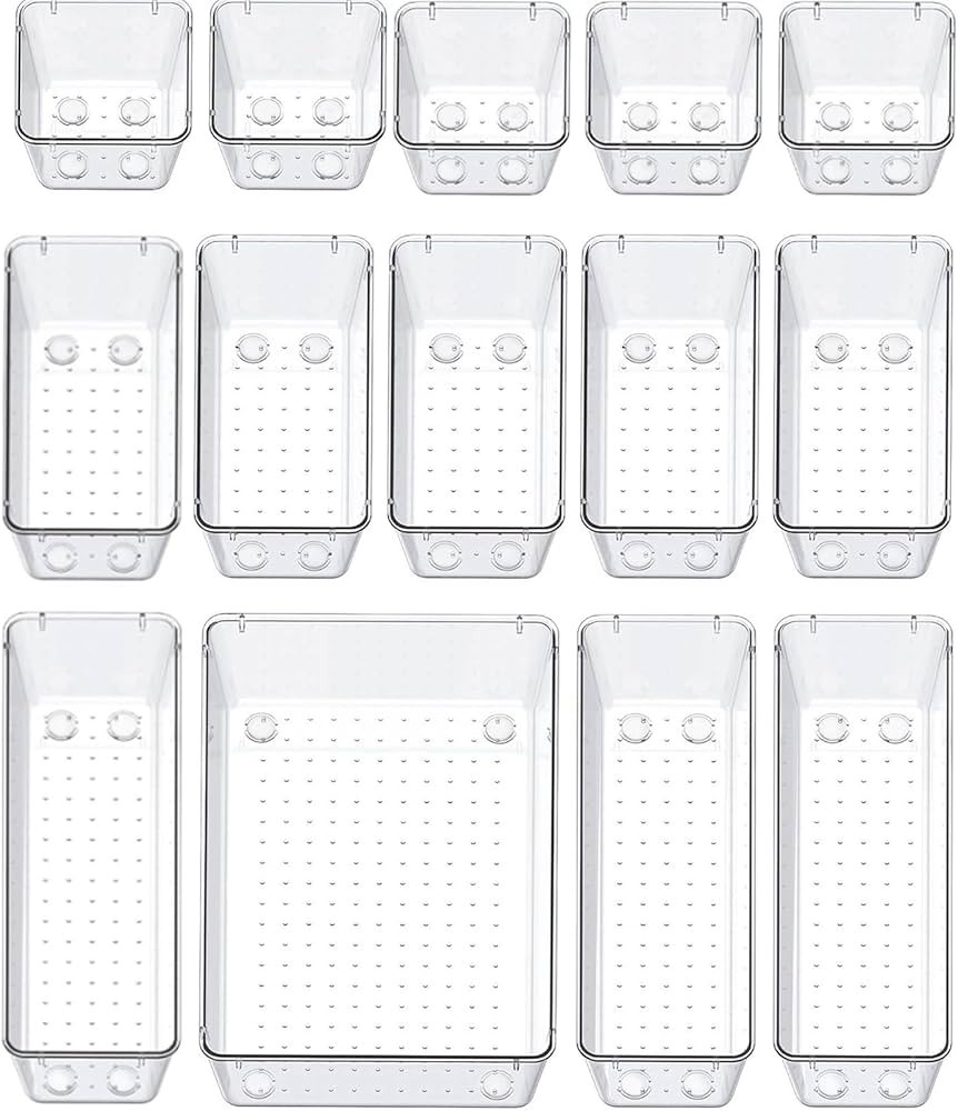 28 PCS Clear Plastic Drawer Organizer Set,4 Sizes Desk Drawer Divider Organizers and Storage Bins... | Amazon (US)