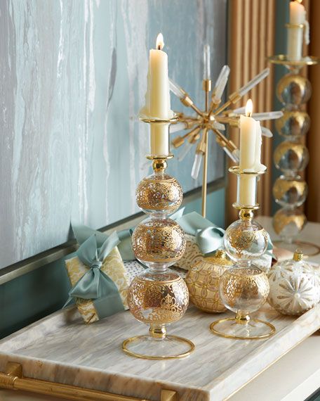 Exclusive 12" Gold Cut Christmas Candleholder | Neiman Marcus