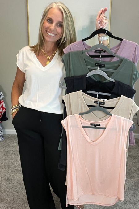 When you have to have all the colors. 
Luxe tee is great for casual wear or under a blazer for workwear. I wear XS 

The wide leg Ponte pants are great. Wearing small 

Use code LISA10 

#LTKWorkwear #LTKOver40 #LTKFindsUnder100