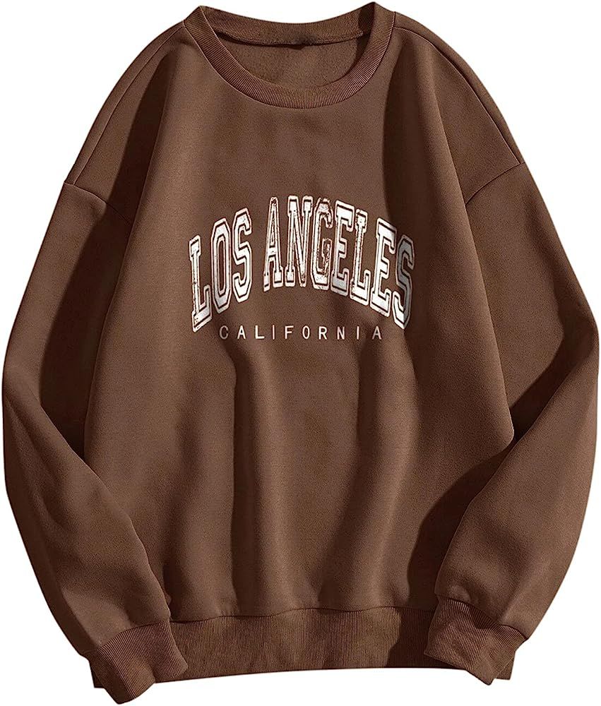 iLUGU Womens LOS ANGELES Sweatshirt Casual Print Crew Neck Long Sleeve Oversized Pullover Sweatsh... | Amazon (US)