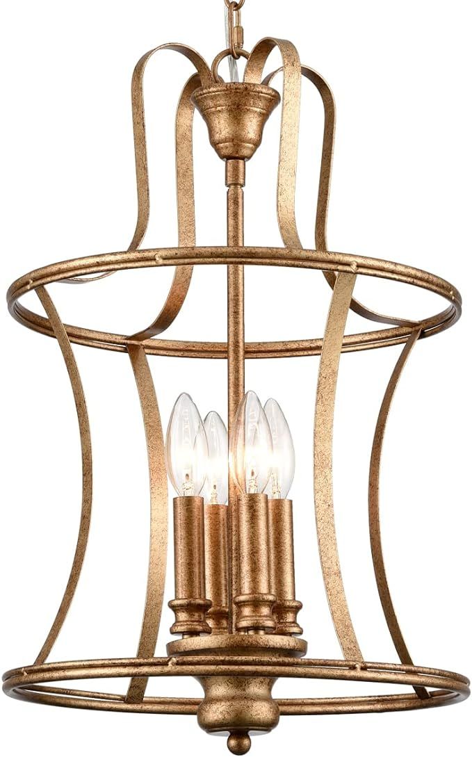 4 Light Farmhouse Chandelier Lantern Pendant Light Rusty Gold Vintage Cage Chandelier Light Fixtu... | Amazon (US)