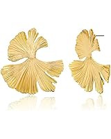 Ginkgo Leaf Earrings - 14K Gold Plated Flower Earrings for Women - Vintage Big Earrings Hypoaller... | Amazon (US)