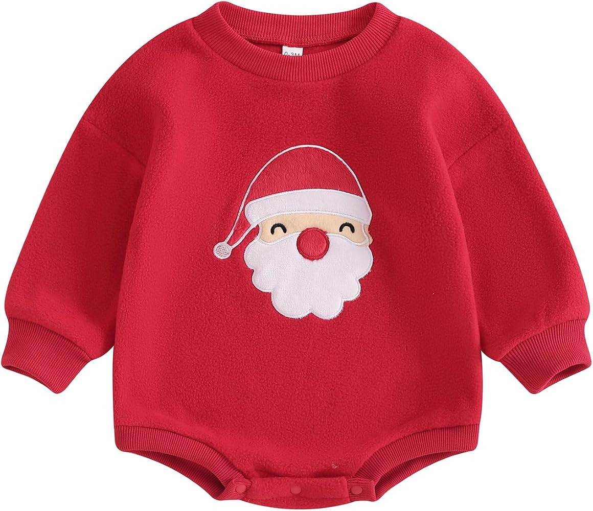 Karuedoo Christmas Baby Boy Girl Clothes Santa Claus Sweatshirt Romper Oversized Bubble Romper Fl... | Amazon (US)