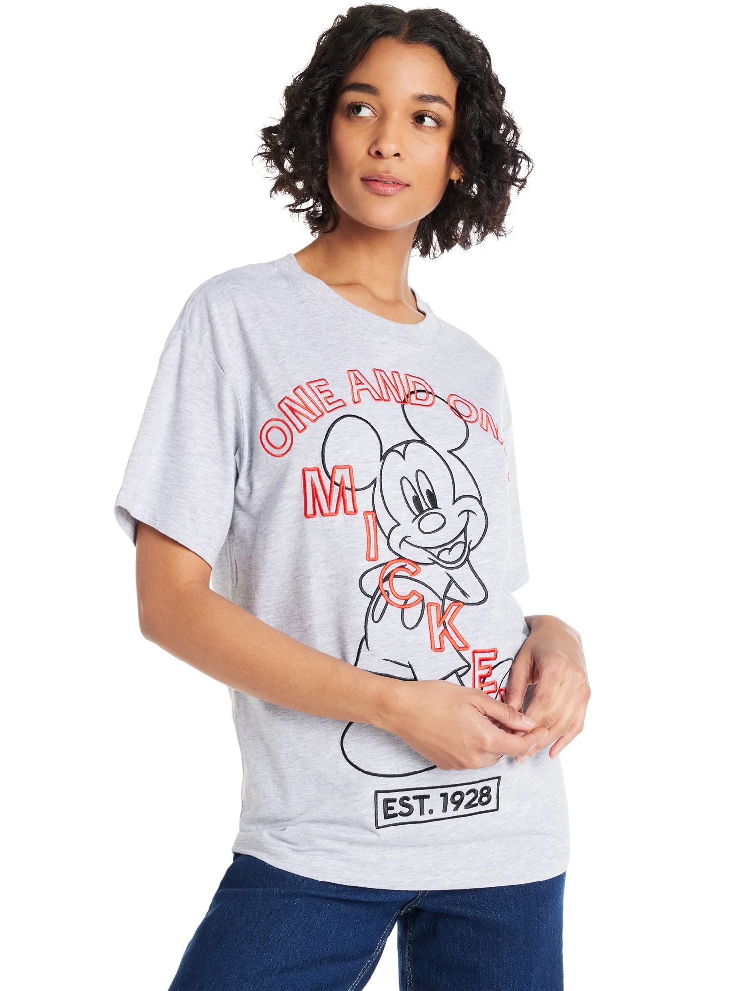 Mickey Mouse Juniors’ Graphic Tee with Embroidery, Sizes XS-3XL | Walmart (US)