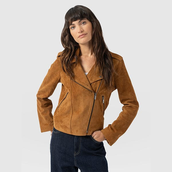 Luther Leather Jacket - Camel Suede | Saint + Sofia