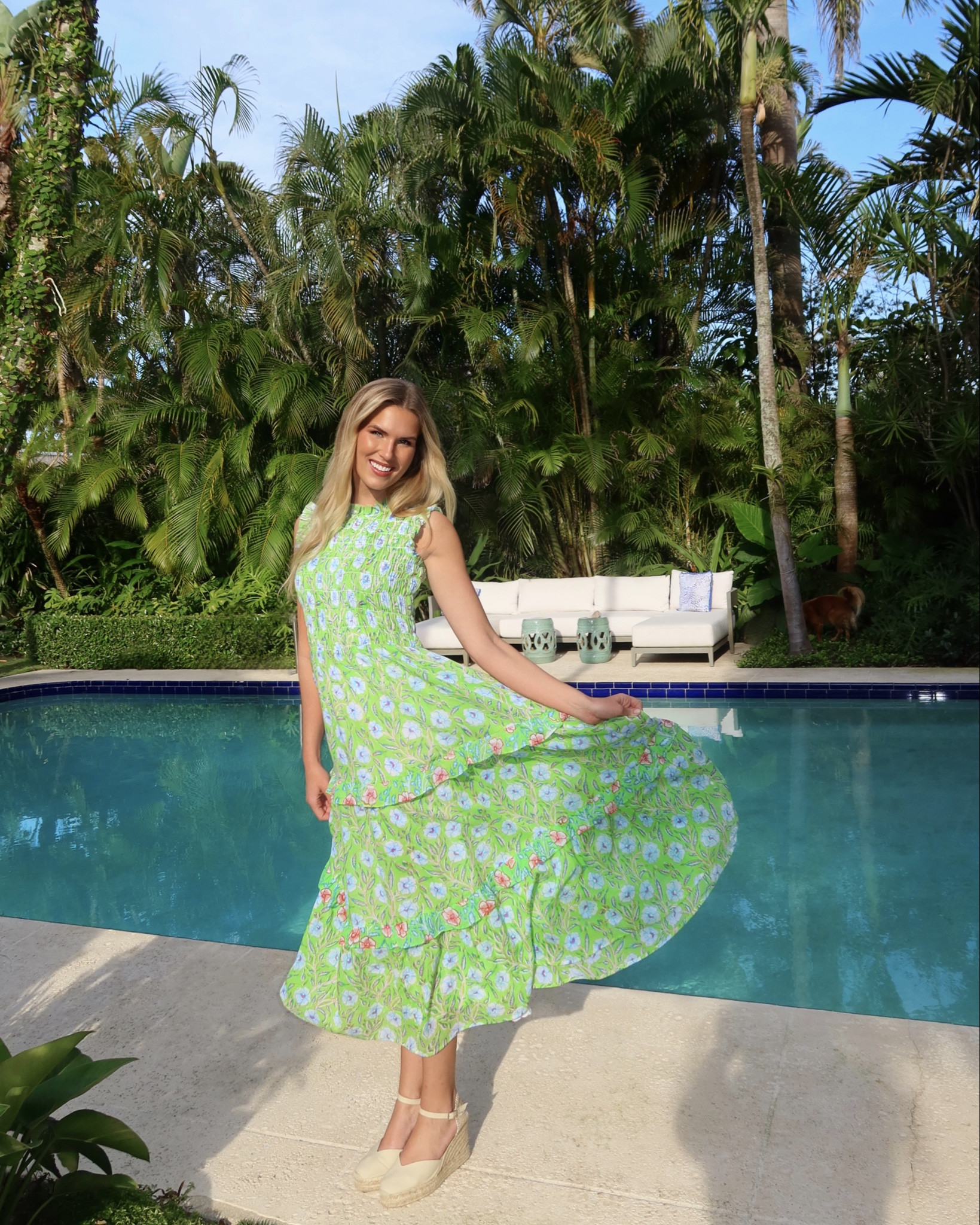 Perfect Spring dress/outfit for occasions like

• Sunset boat cruises
• Sunday brunching
• Bridal and baby showers
• Outdoor concerts 
• Any fun Spring activities!

I love that this dress is smocked it is so comfortable and stretchy. The print and material are so nice. It is lightweight and flows in the perfect way. It goes perfectly with my favorite wedges (that I could run a marathon in) and my wide brim sun hat. 

Sizes:
Dress: XXS (I am 5’8”)
Shoes: 40

#springdresses #springoutfits #oliphant #tuckernuck #castaner #palmbeach 

#LTKtravel #LTKSeasonal #LTKstyletip