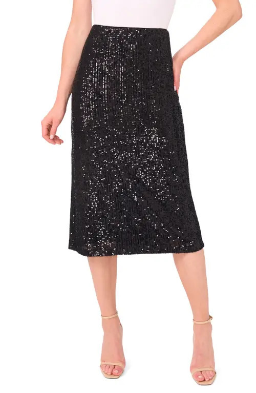 CeCe Sequin Pencil Skirt in Rich Black at Nordstrom, Size X-Large | Nordstrom