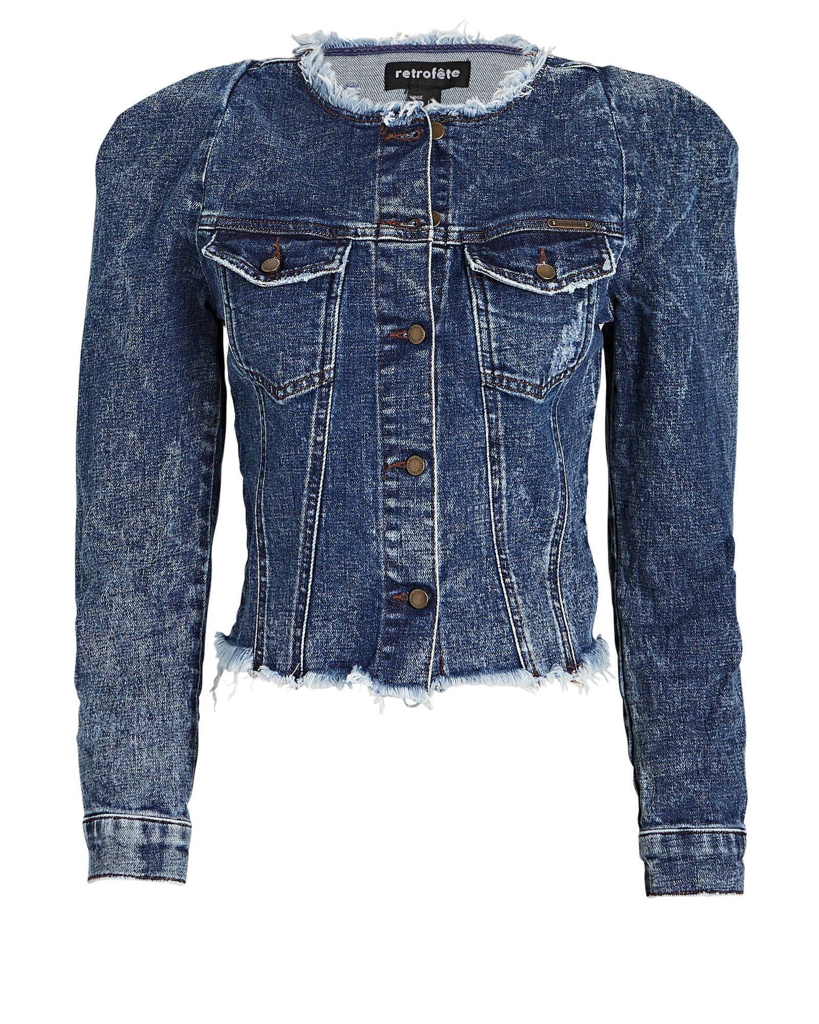 Retrofête Chelsea Frayed Denim Jacket, Denim P | INTERMIX