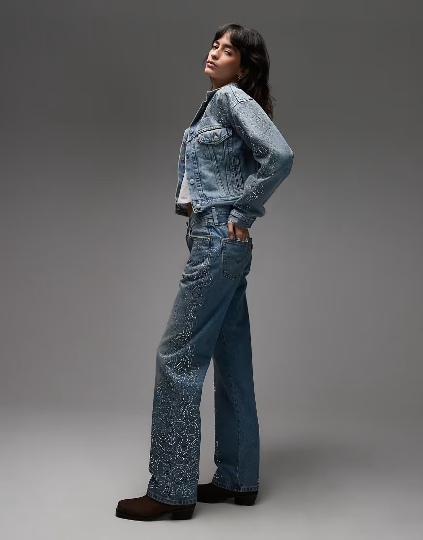 BEYONCÉ X LEVI'S® Western Crystal Collection 501 '90s straight fit jeans in blue-Navy | ASOS (Global)