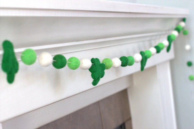 St. Patrick's Shamrock Felt Ball Garland- Green White Felt Ball Garland - Holiday- Party Decor- 1... | Etsy (US)