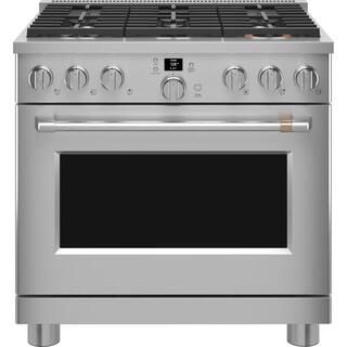 Cafe 36 in. 6.2 cu. ft. Smart Gas Range with Steam Cleaning Convection Oven in Stainless Steel CG... | The Home Depot