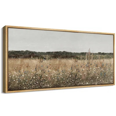 Rustic Countryside "Meadow Wildflowers Retro Neutral Master Bedroom Extra Large Framed Wall Art | Wayfair North America