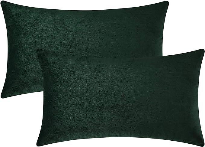 Mixhug Set of 2 Cozy Velvet Rectangle Decorative Throw Pillow Covers for Couch and Bed, Dark Gree... | Amazon (US)