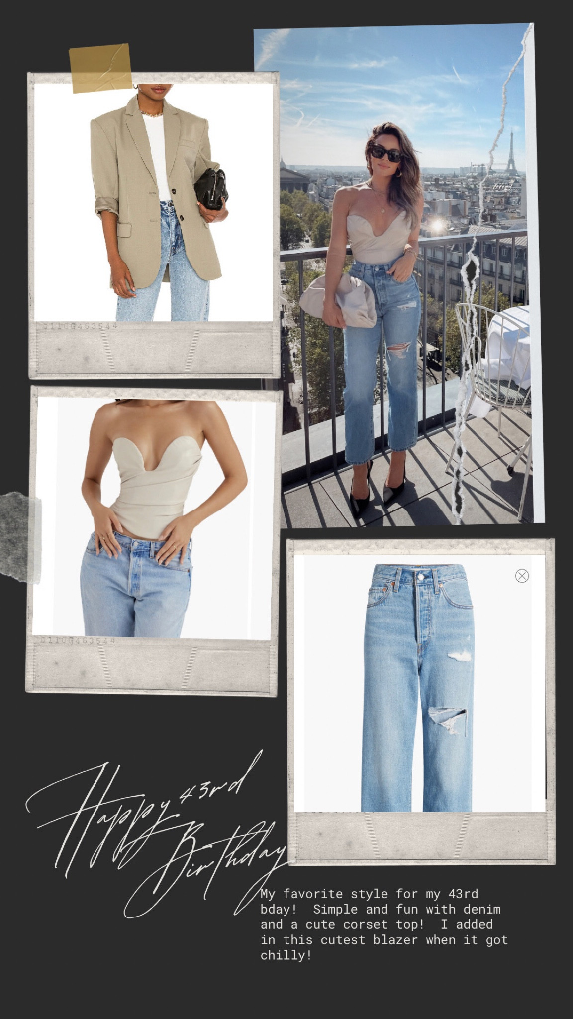 Birthday outfit détails
Levi’s in 24
House of CB corset in xs- runs super small
Anine bing blazer in xs
Slingback heels 
Bottega Veneta 