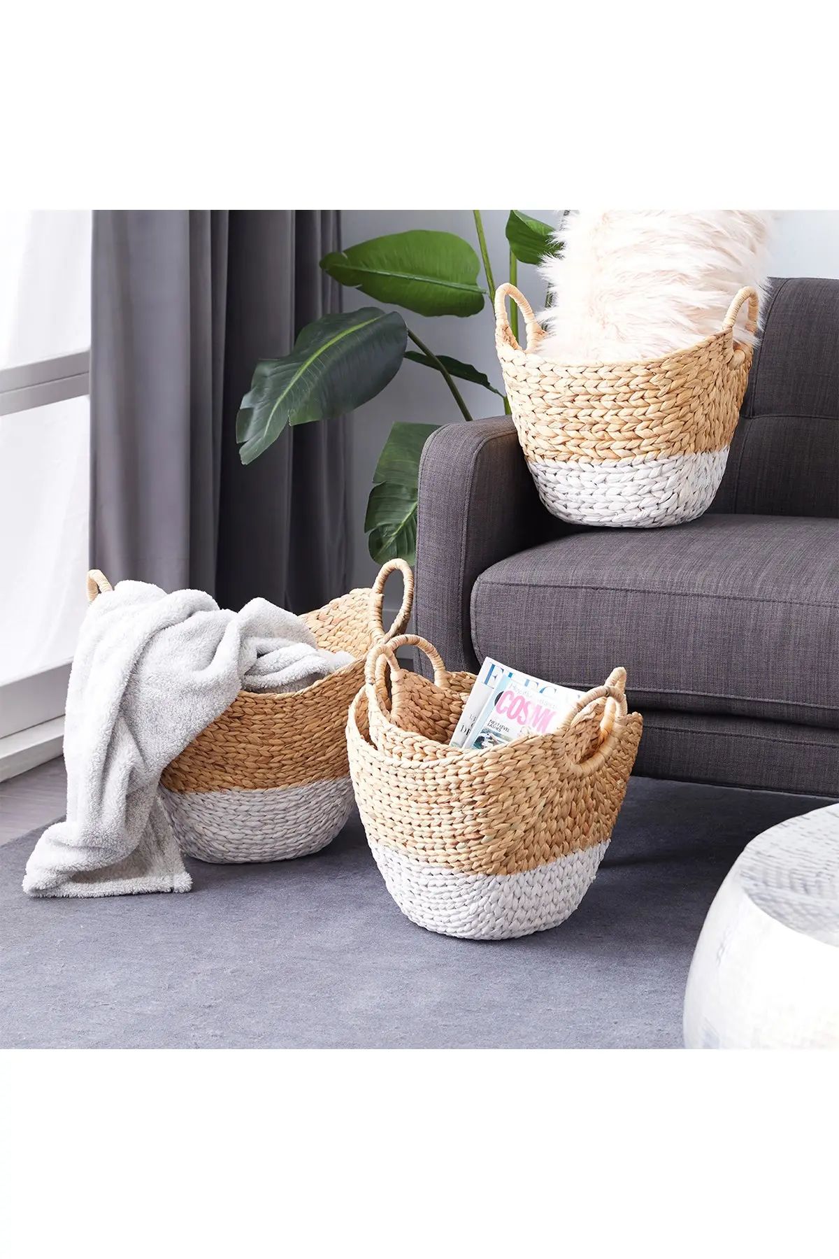 CosmoLiving by Cosmopolitan | Oval Natural and White Dip-Dyed Water Hyacinth Wicker Storage Baske... | Nordstrom Rack
