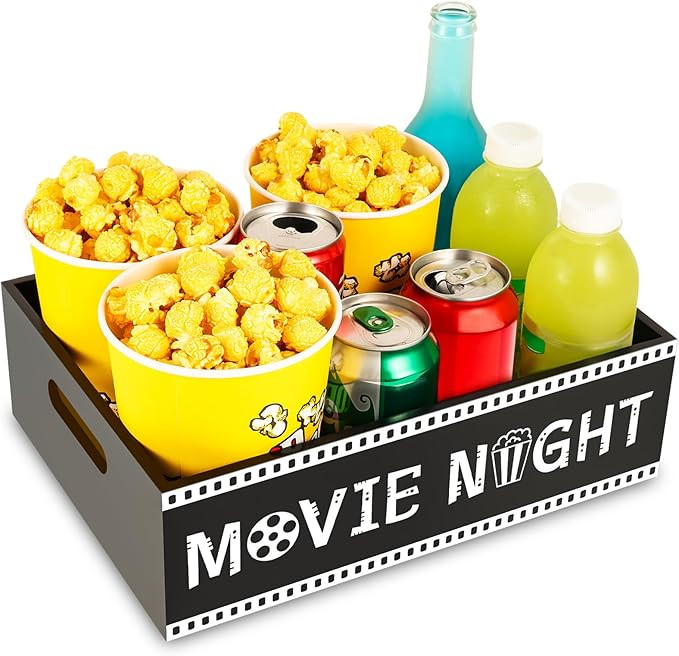 Movie Night Tray with Handles Wooden Snack Popcorn Organizer Box Movie Theater Countertop Snack H... | Amazon (US)