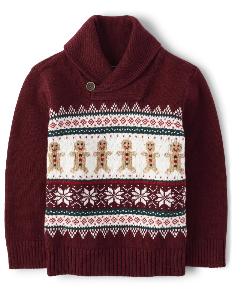 Baby And Toddler Boys Gingerbread Fairisle Shawl Sweater - redwood | The Children's Place