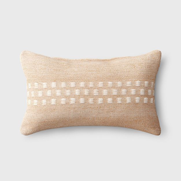 Outdoor Lumbar Throw Pillow Checkerboard Tan - Threshold™ designed with Studio McGee | Target