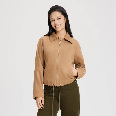 Women's Suede Bubble Jacket - Universal Thread™ Brown L | Target