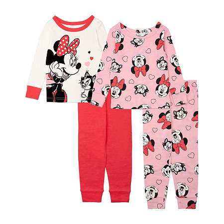 Disney Collection Toddler Girls Minnie Mouse Crew Neck Long Sleeve 4-pc. Pajama Sets, 3t, Pink | JCPenney