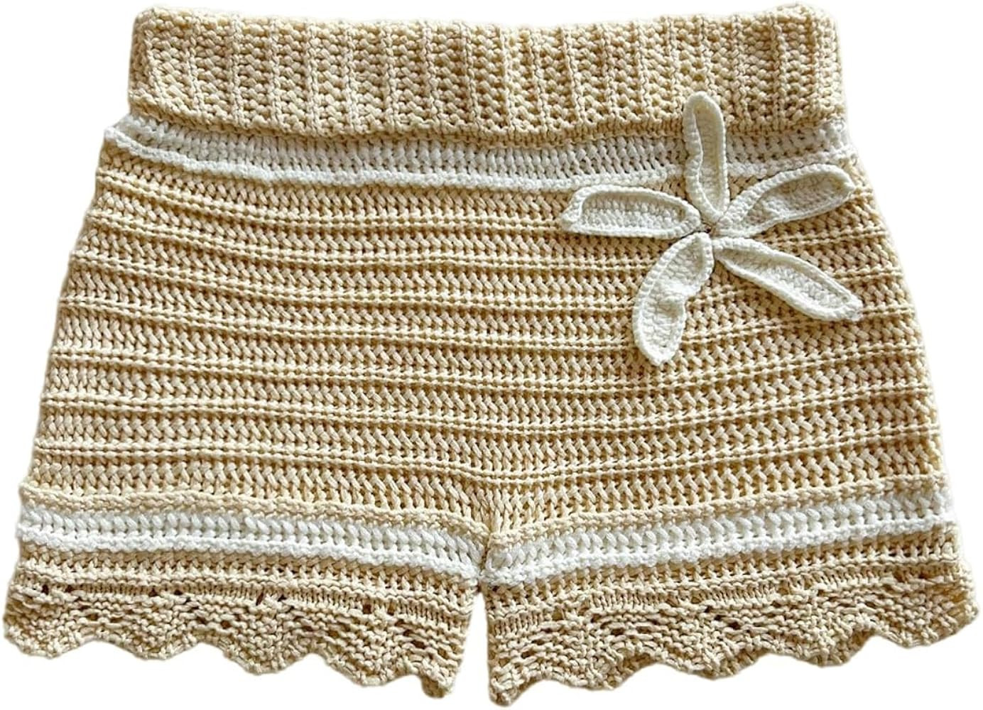 MakeMeChic Women's 3D Flower Crochet Micro Mini Shorts Colorblock Scallop Knit Summer Shorts | Amazon (US)