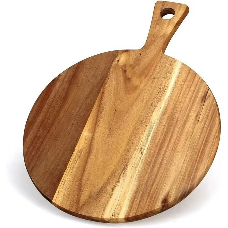 Acacia Wood Cutting Board with Handle Wooden Chopping Board Round Paddle Cutting Board for Meat B... | Walmart (US)
