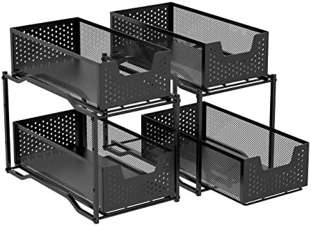Simple Trending 2 Pack Stackable 2 Tier Under Sink Cabinet Organizer with Sliding Storage Drawer,... | Amazon (US)