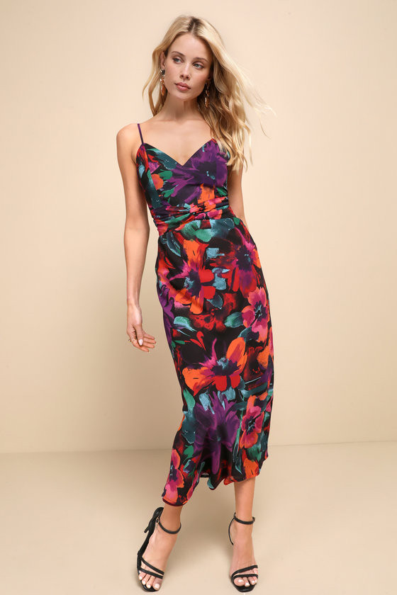 Beautiful Entrance Multi Floral Twist-Front Midi Dress | Lulus