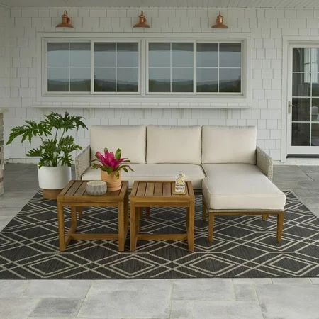 Better Homes & Gardens Davenport Sofa Lounger with Two Acacia Wood Table with Cushions - White | Walmart (US)