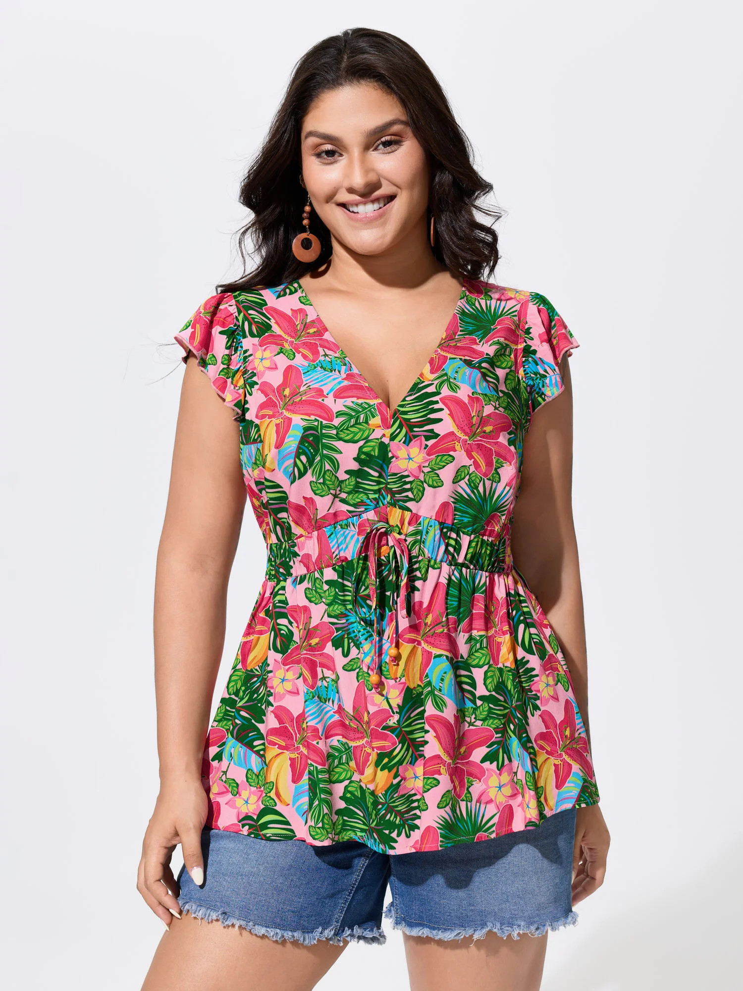 Vibrant Floral Print Cinched-Waist Top | Bloomchic