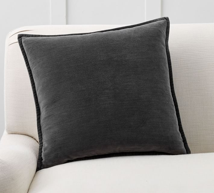 Washed Velvet Pillow Cover 20 x 20", Ebony | Pottery Barn (US)