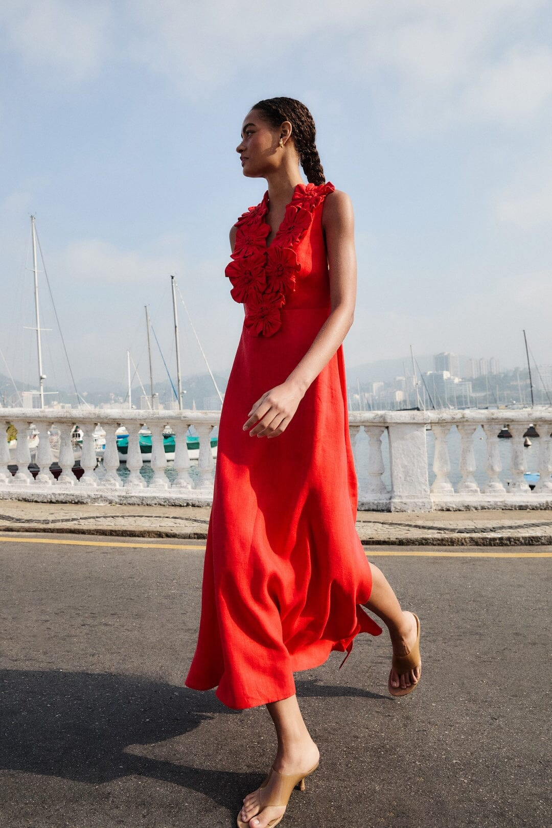 Red 3d Flower Euroflax Premium Linen Maxi Dress | FARM Rio | FarmRio (US)