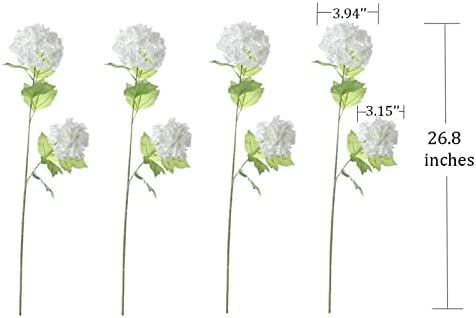 YalzoneMet 4 Pcs 26.8'' Viburnum Artificial Flower Snowball Lifelike Long Stem Real Touch White S... | Amazon (US)