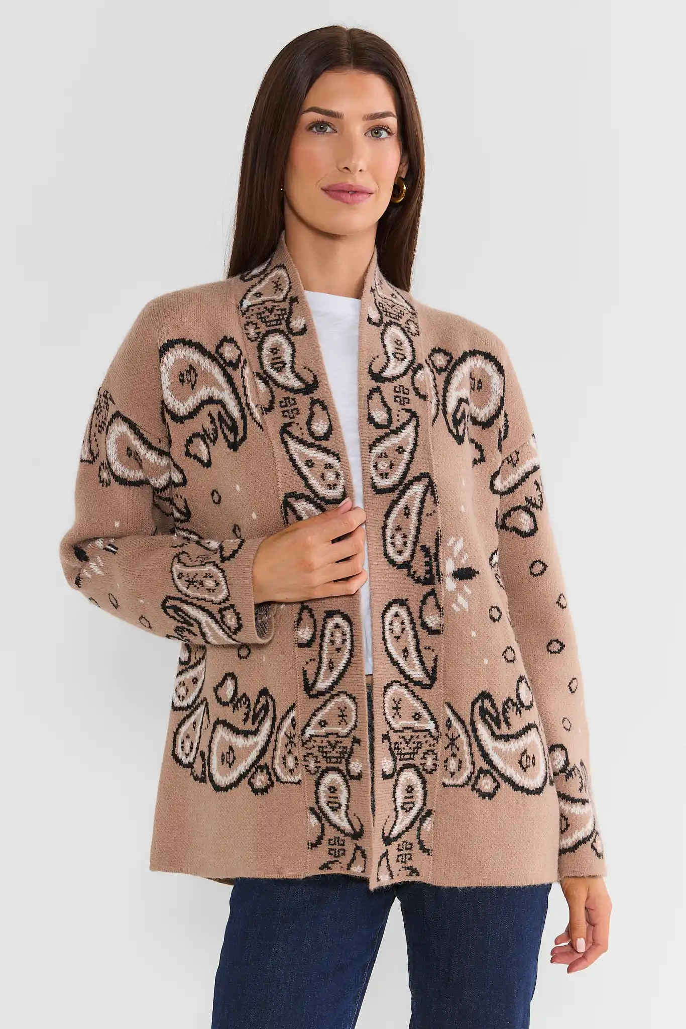 Bandana Print Open Front Cardigan | Avara