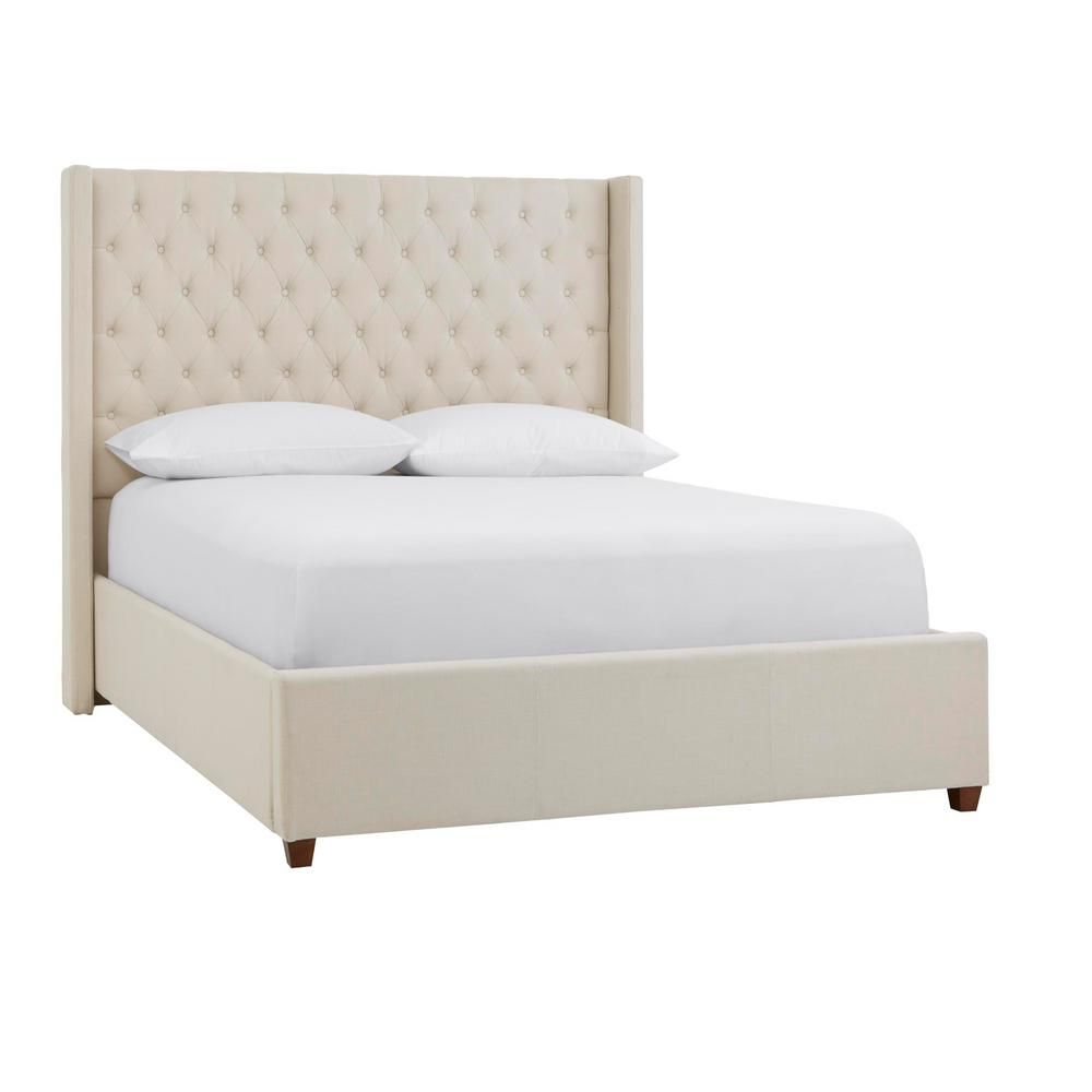 Hillcott Ivory Upholstered King Bed with Tufted Back and Wingback Detail (85 in W. X 61.8 in H.) | The Home Depot